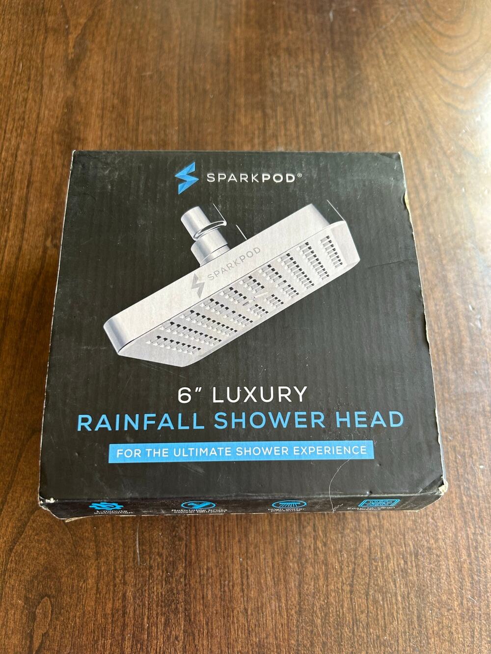 Sparkpod Square 6 In High Pressure Rainfall Shower Head Silver